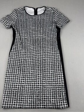 Reed Scuba Shift Dress Black White Geo Print Stretch Career Size L